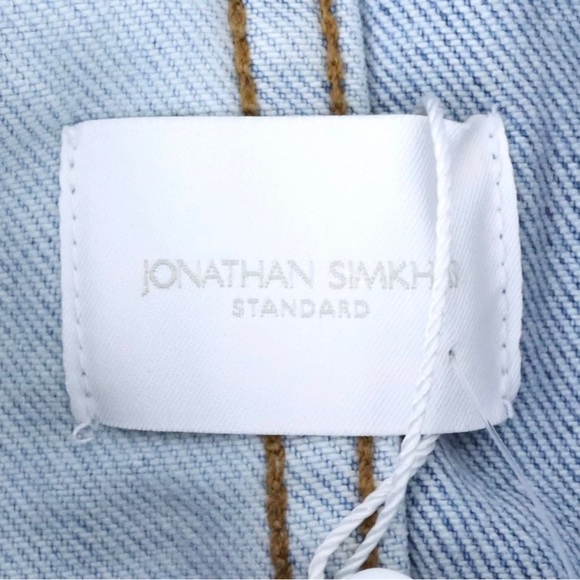 JONATHAN SIMKHAI STANDARD Mirage Patchwork Distressed Denim Blue Jean Jacket - Picture 15 of 17